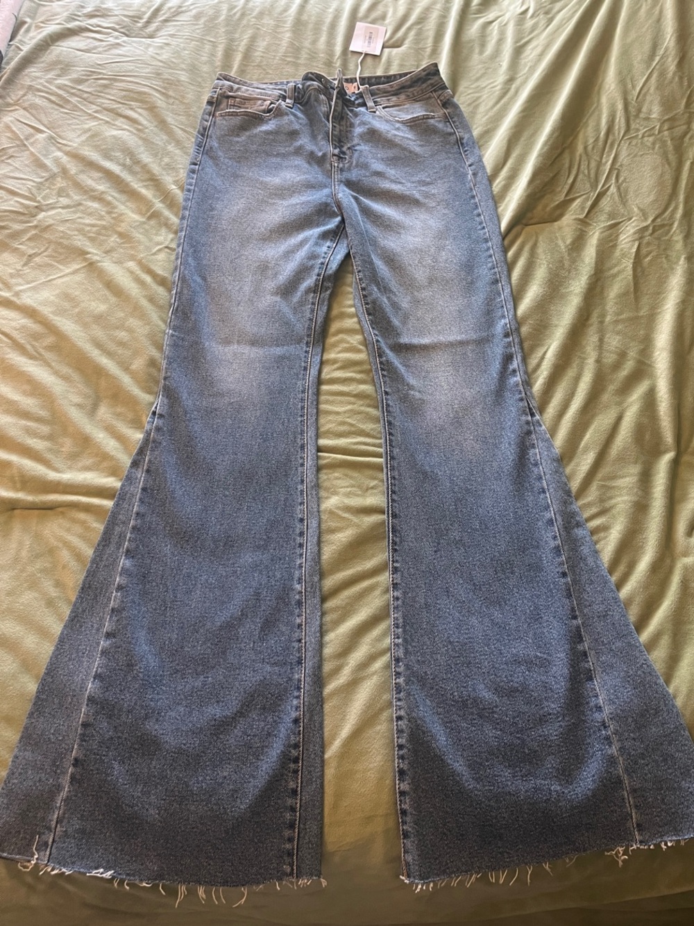 Cello Wide-Leg Flare Jeans in Washed Blue Denim